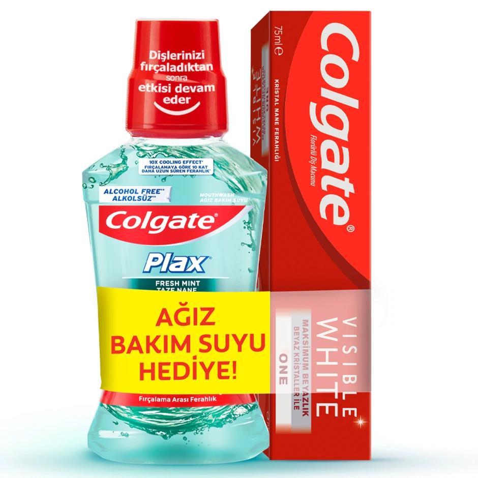 Colgate Visible White One Diş Macunu 75 ml + Plax Taze Nane Ağız Bakım Suyu 250 ml